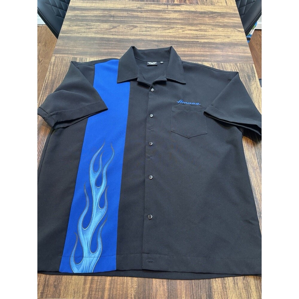 Vintage Venue AMPEG Bowling Shirt Mens Blue Black Flames XLG EUC